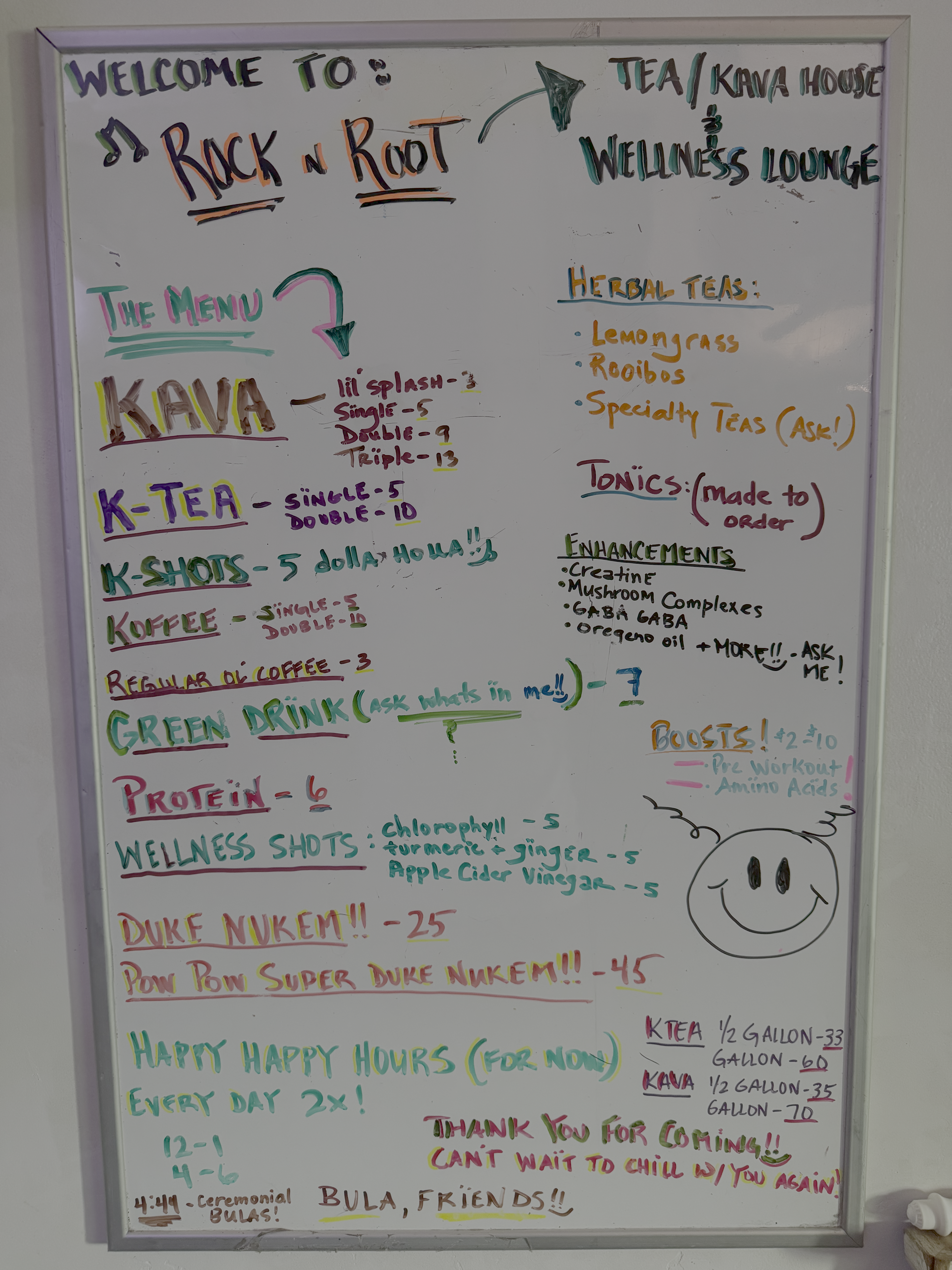 Rock and Root Botanicals Menu